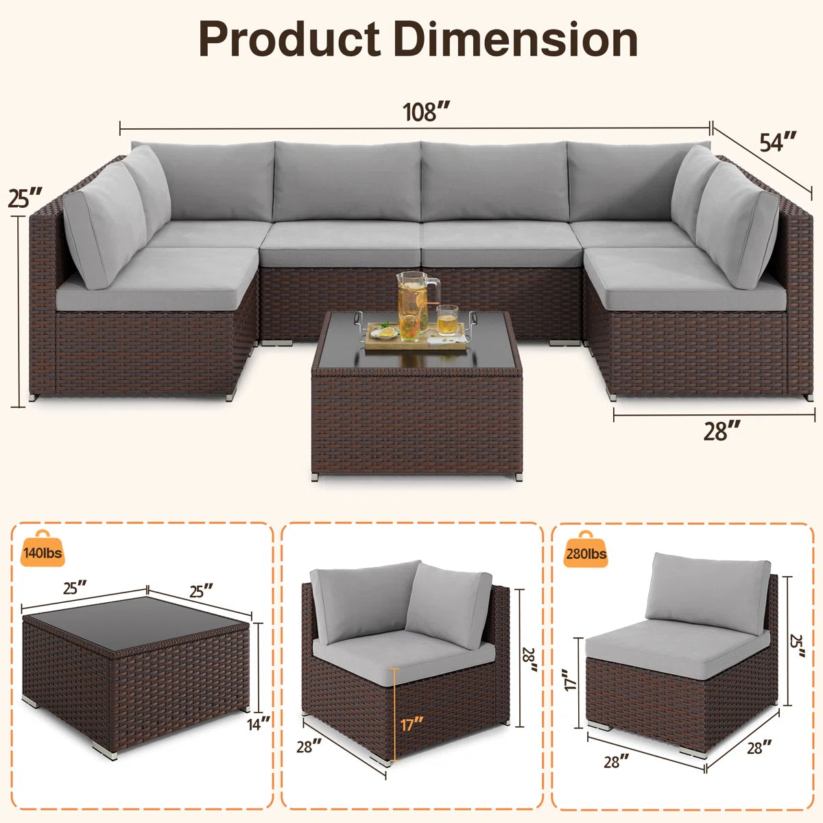 Calvera 7-Piece Rattan Sectional Seating Group with Cushions