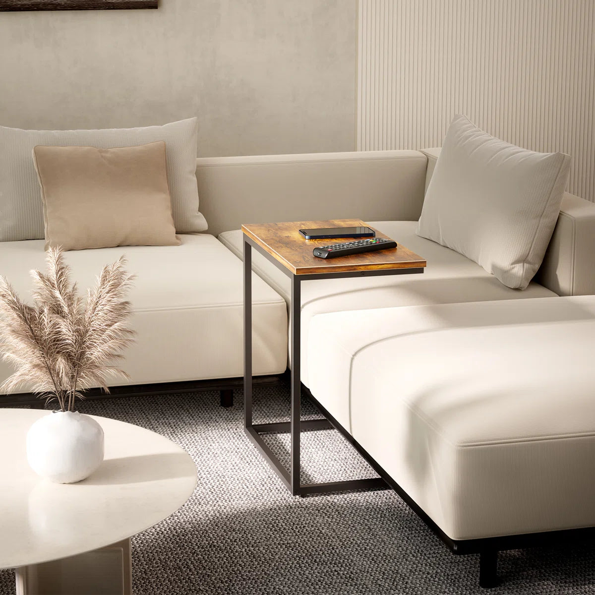 Cyrus Wood C Table End Table with Metal Base for Sofa, Bed Side