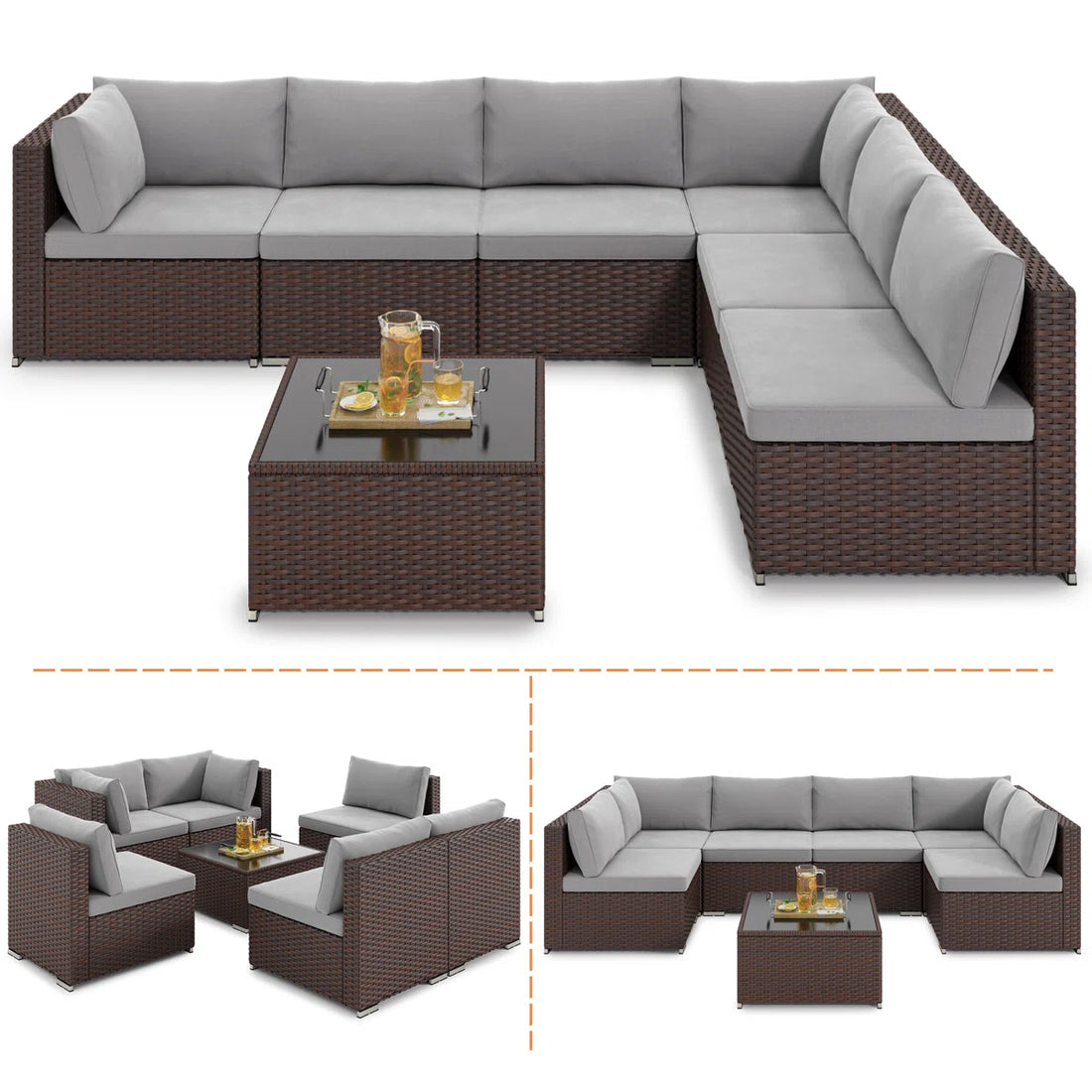 Calvera 7-Piece Rattan Sectional Seating Group with Cushions